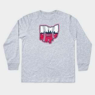 Vintage Cleveland Baseball Ohio State Map Kids Long Sleeve T-Shirt